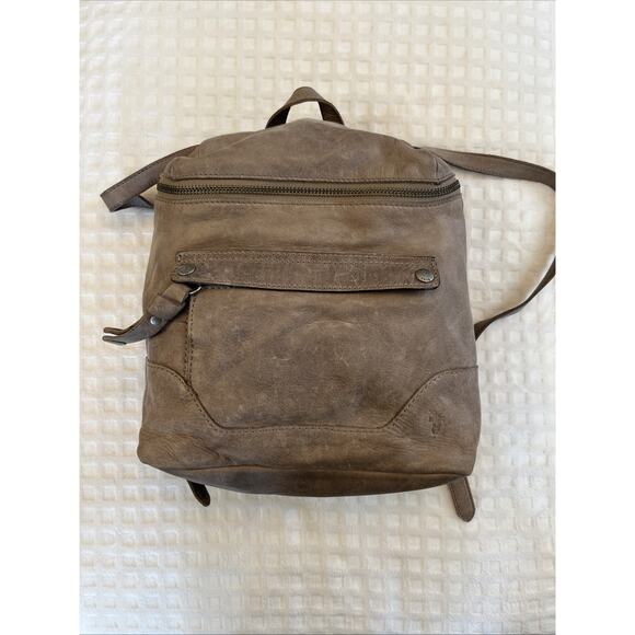 Vintage FRYE Light Brown Khaki Leather Backpack Silver Purse Boho Travel Classic main image 9
